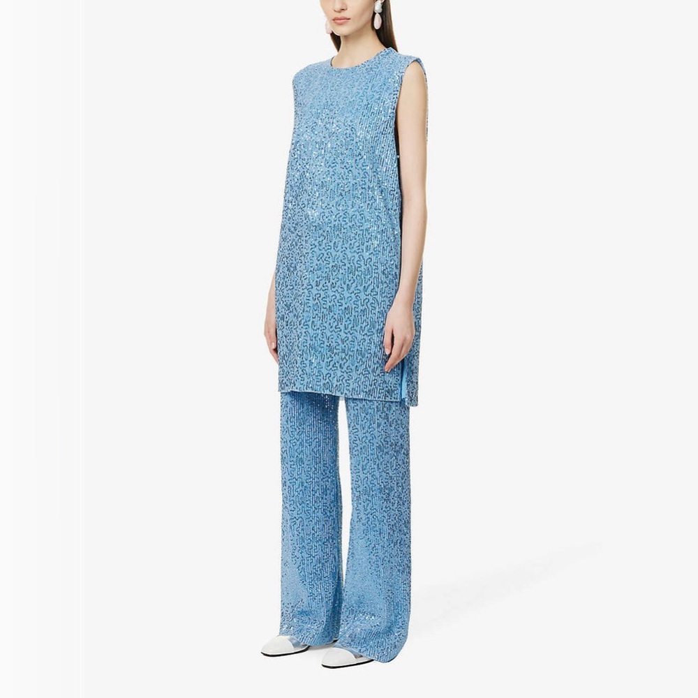 Stine Goya Isha Tunic Sequin Embellished Top Dress Hydrangea Metallic Knit Blue